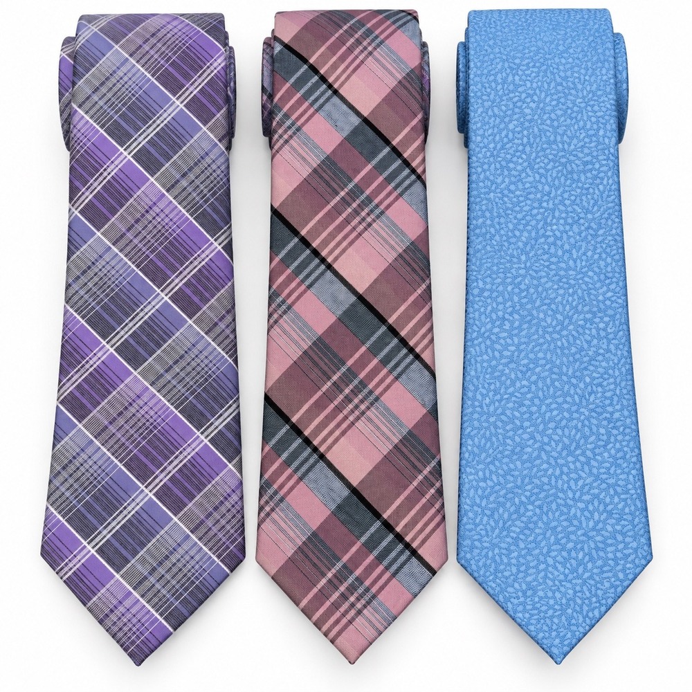 Calvin Klein Mens Silk Blend Necktie Lot 3 Pack Plaid Textured Blue Purple Pink